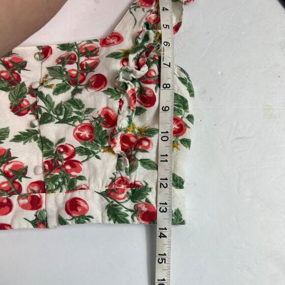 Midnight Sky Cherry Print Ruffle Strap Cropped Top Corset Size Medium Rockabilly - Picture 11 of 12